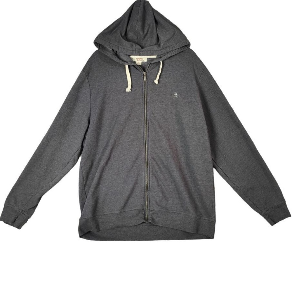 Original Penguin Mens Athleisure Minimalist Hoodie XXL Gray Full Zip Sweatshirt